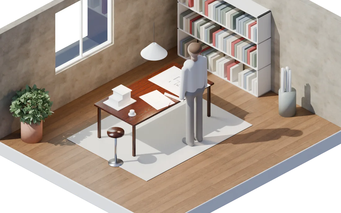 L’architecte au travail sur les plans