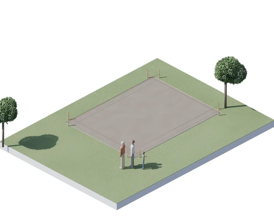 Construire, avant : le terrain nu, piqueté